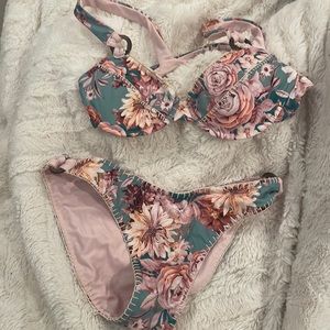 Capittana swimsuit bikini set xs floral pink Wooden cups